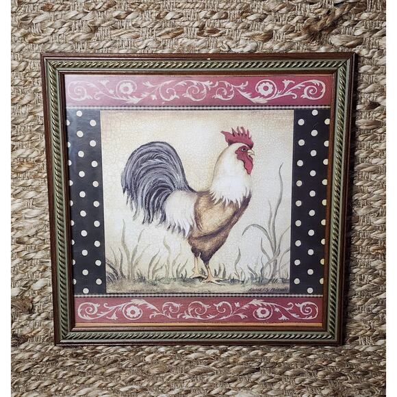 Kimberly Poloson Framed Rooster Print French Country Farmhouse Wall Decor - Picture 1 of 6